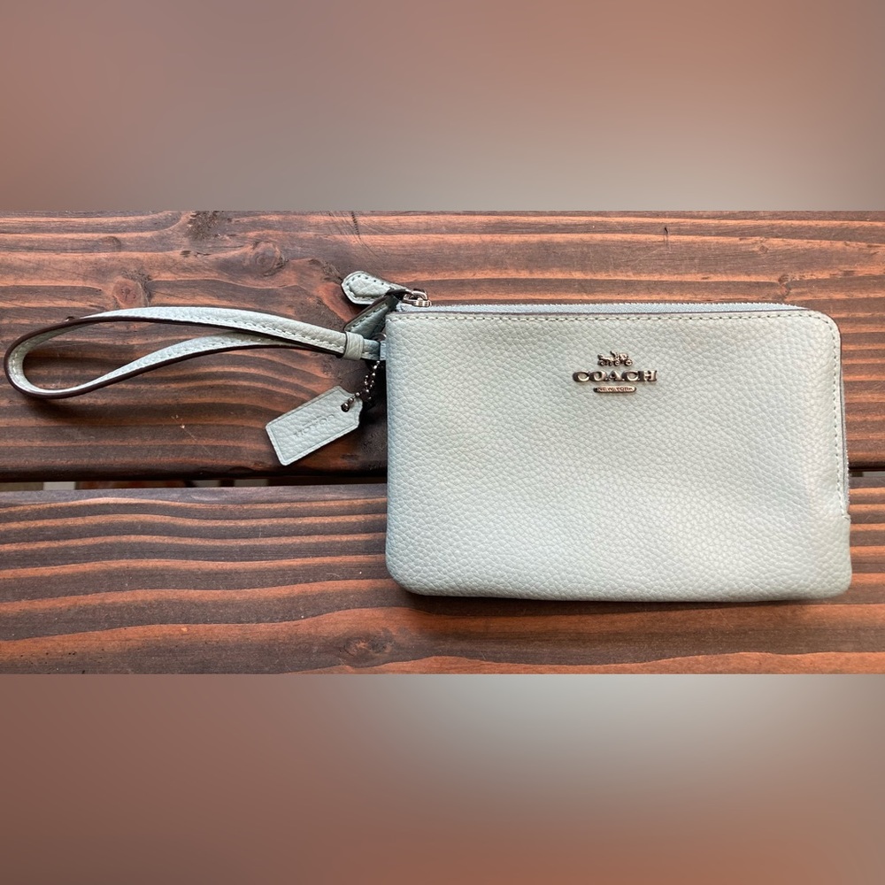 COACH double corner zip wristlet, gray